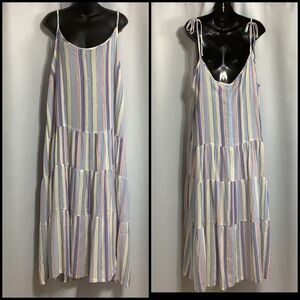 Joe Fresh Maxi Dress Women’s Size 1X Tiered Spaghetti Strap Stripes